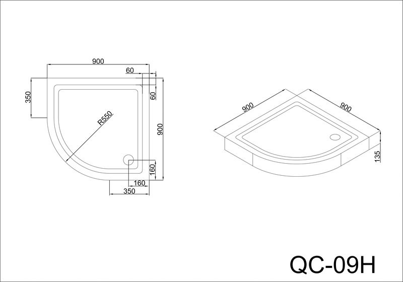 Душевой поддон 90х90х13.5 см, Black & White, QC-09H