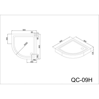 Душевой поддон 80х80х13.5 см, Black & White, QC-08H