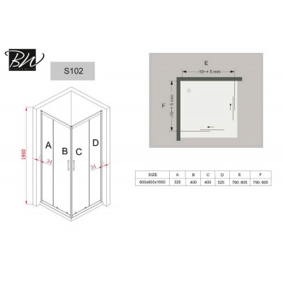 Душевой уголок 80х80х195 см, Black & White, S102-800