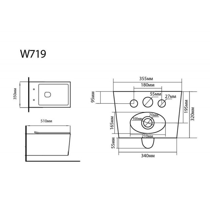 Подвесной унитаз 51х35х36 см, Black & White, W719