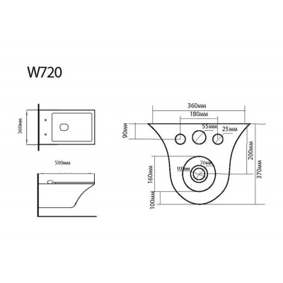 Подвесной унитаз 50х35.5х37 см, Black & White, W720