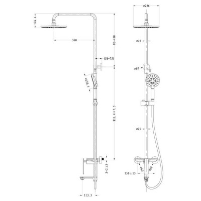 Душевая стойка 36x15x130см хром, ORANS, OLS-7539