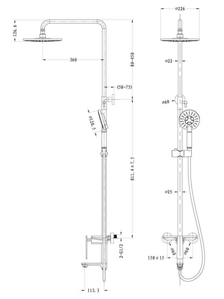 Душевая стойка 36x15x130см хром, ORANS, OLS-7550