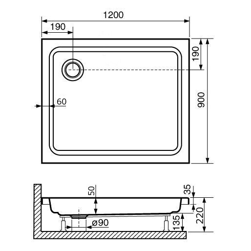 Душевой поддон 120х90х22 см, RGW, STYLEДушевой поддон 120x90