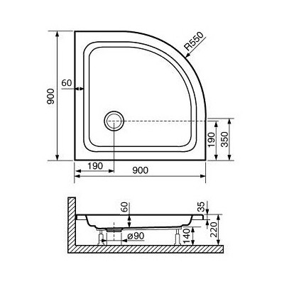 Душевой поддон 90х90х22 см, RGW, STYLE PДушевой поддон 90x90