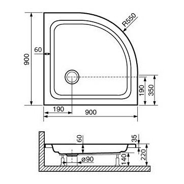 Душевой поддон 90х90х22 см, RGW, STYLE PДушевой поддон 90x90