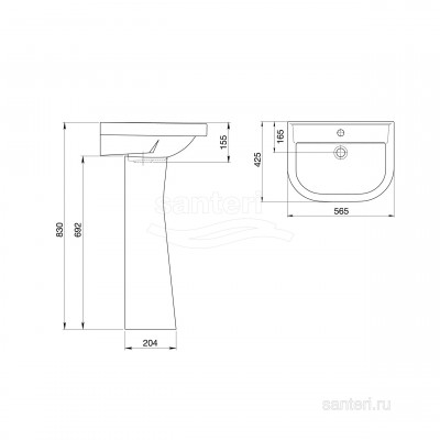 Раковина Santeri Pro 56,5см белый 131155S0010B0
