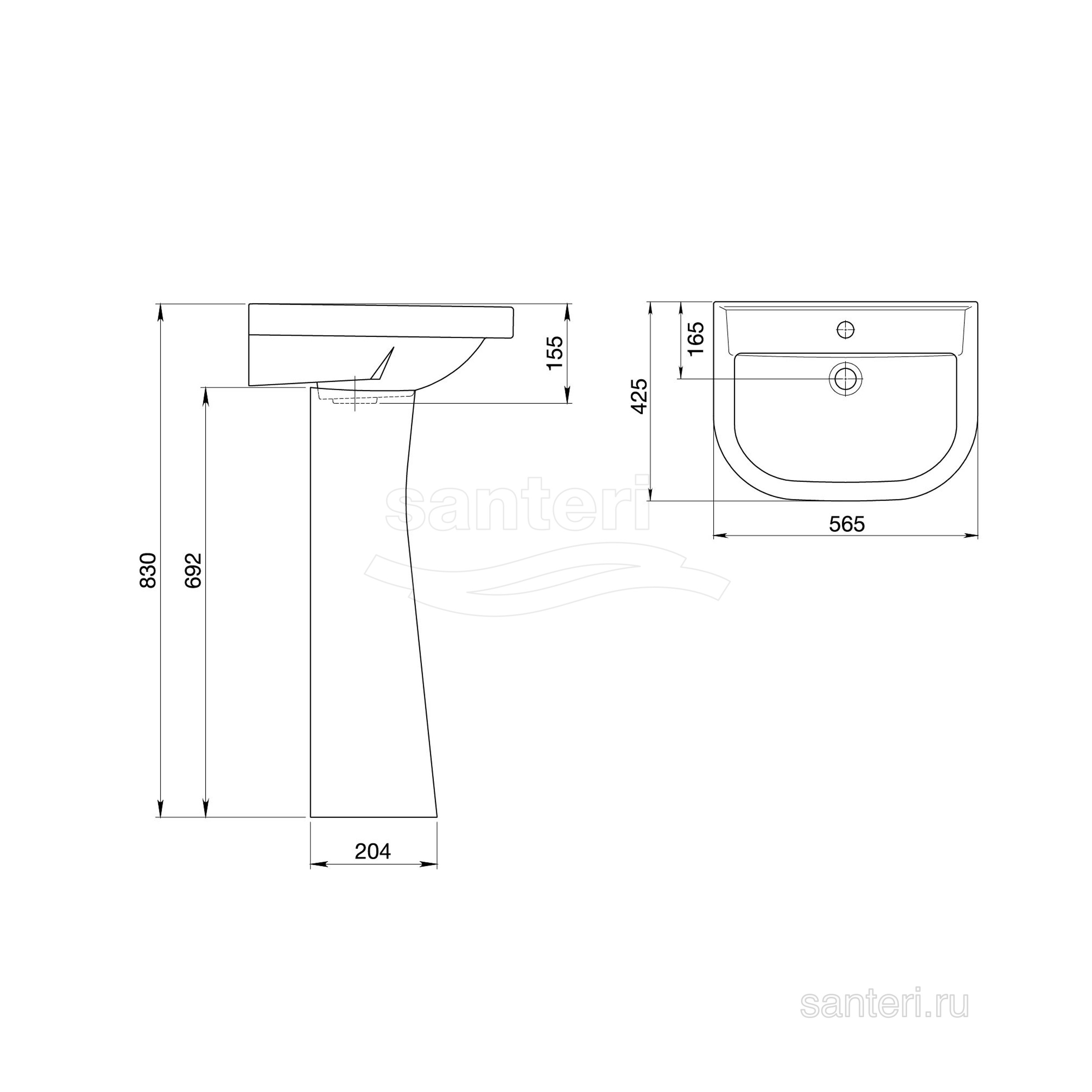 Раковина Santeri Pro 56,5см белый 131155S0010B0
