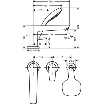 Смеситель на край ванны Hansgrohe Talis E, на 3 отверстия, хром 71731000