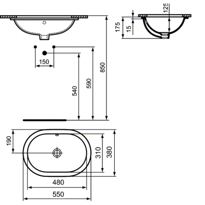 Раковина для установки под столешницу 55x38см Ideal Standard Connect E504801