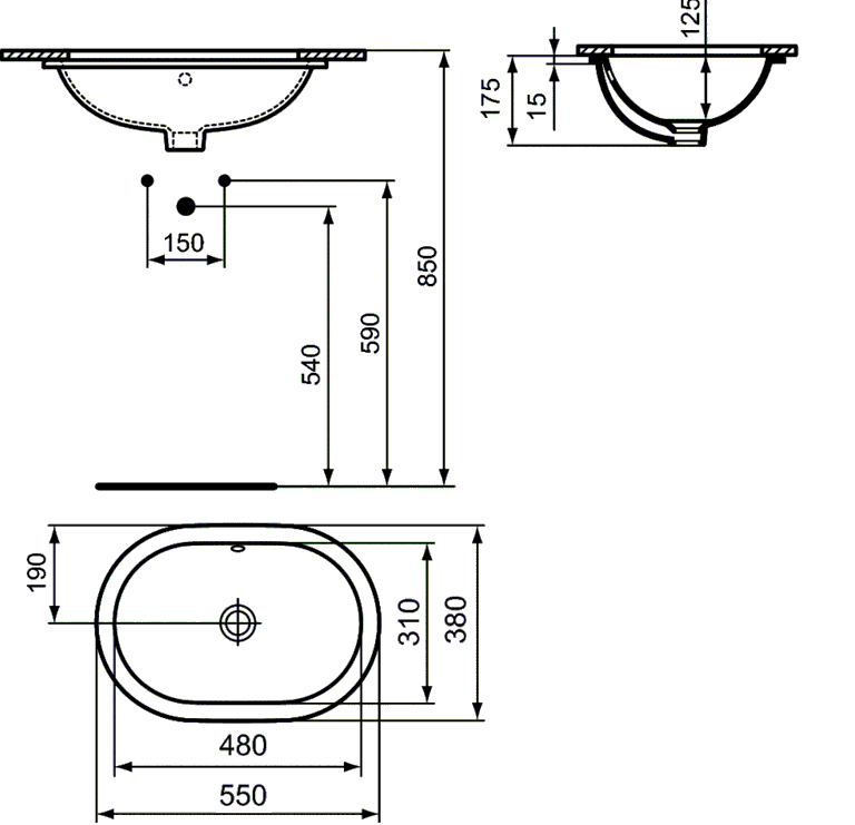 Раковина для установки под столешницу 55x38см Ideal Standard Connect E504801