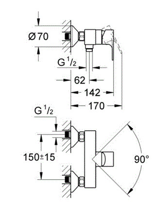 Смеситель однорычажный для ванны Grohe Essence на 4 отверстия, 19578 хром
