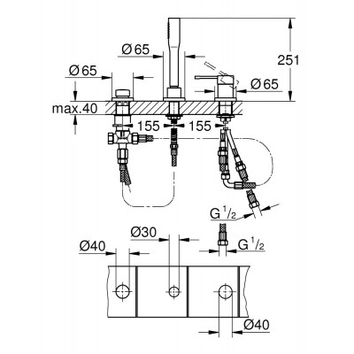 Смеситель однорычажный для ванны Grohe Essence на 3отверстия, 19976 хром