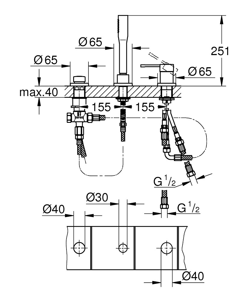 Смеситель однорычажный для ванны Grohe Essence на 3отверстия, 19976 хром