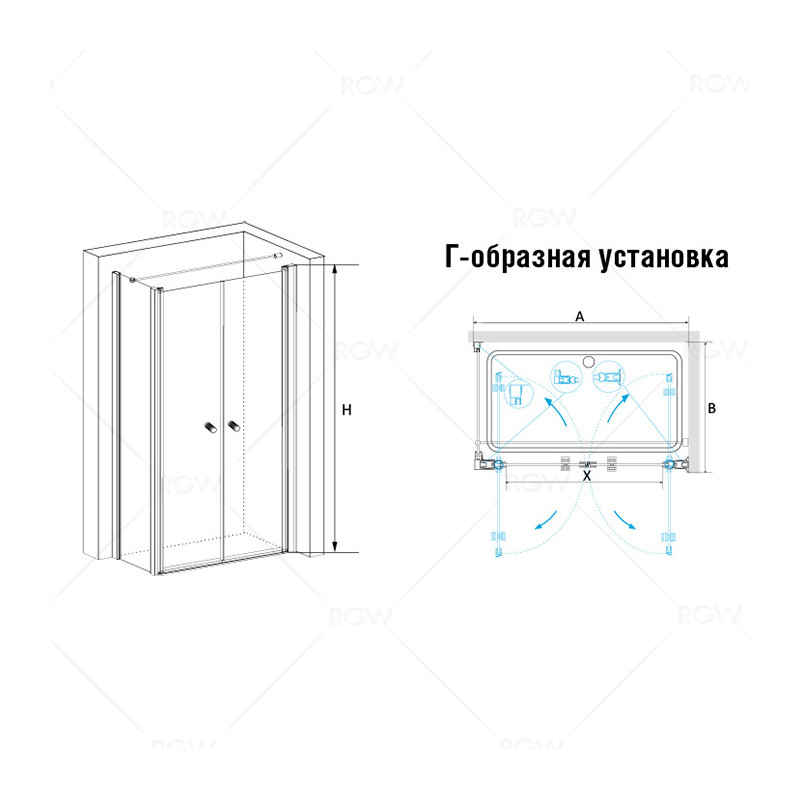 Душевой уголок 80х80х185 см, RGW, PA-37Душевые уголки