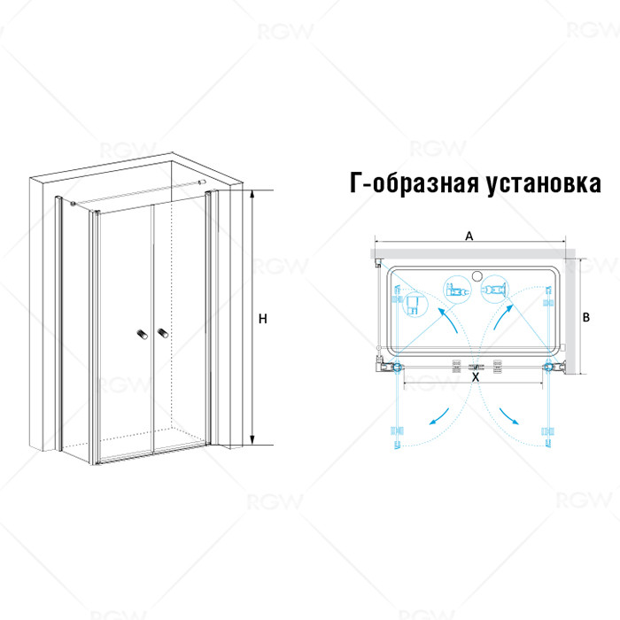 Душевой уголок 80х80х185 см, RGW, PA-37Душевые уголки