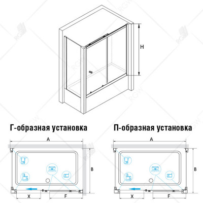 Шторка для ванной с боковой панелью матовое стекло (шиншила) 75х170х150 см, RGW, SC-82Шторки на ванну
