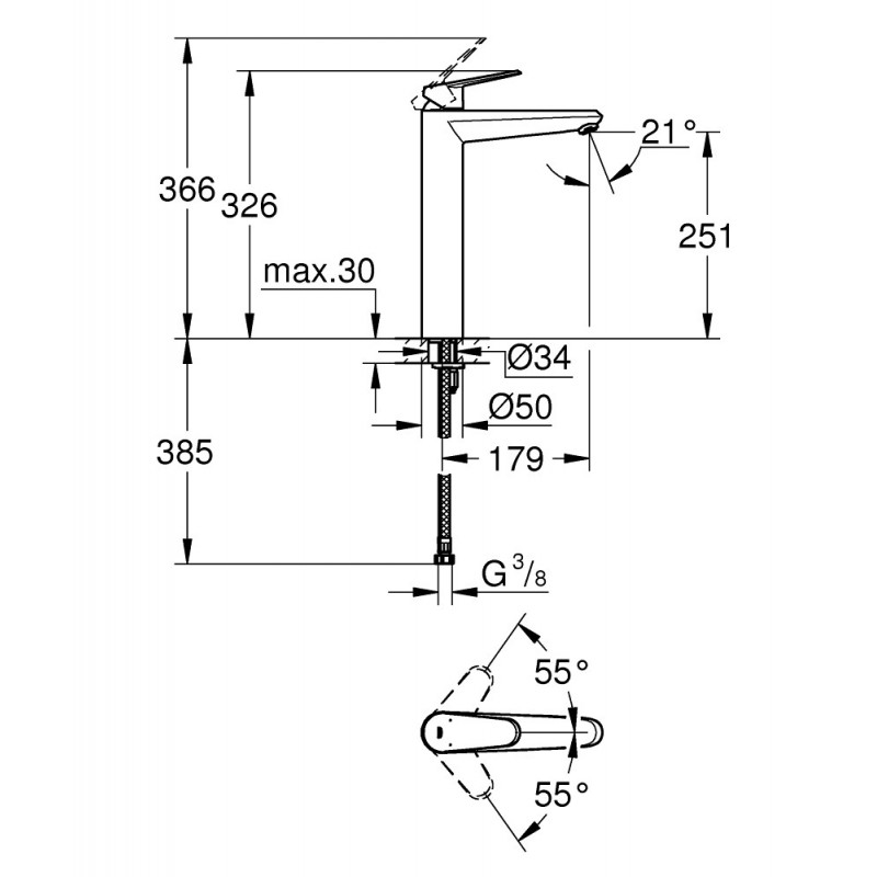 Смеситель однорычажный для раковины DN 15 XL-Size Grohe Eurodisc Cosmopolitan, излив 179мм, хром, 23432000