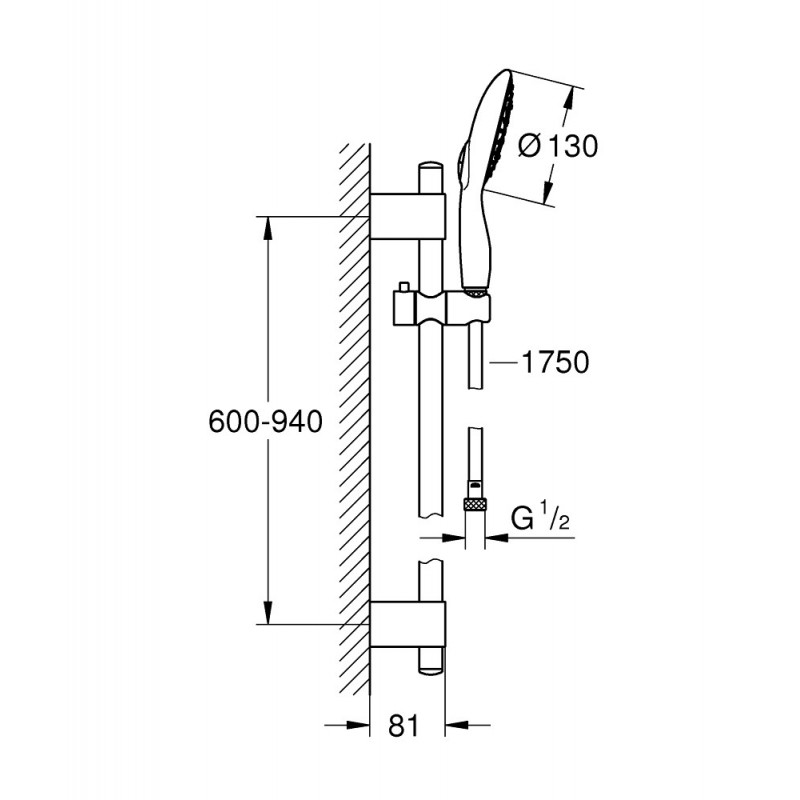 Душевой гарнитур 90см Grohe Power&Soul 130, 4 вида струй, хром, 27738000