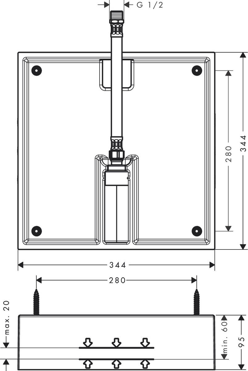 Скрытая часть верхнего душа 400/400 1jet Hansgrohe Raindance E 26254180