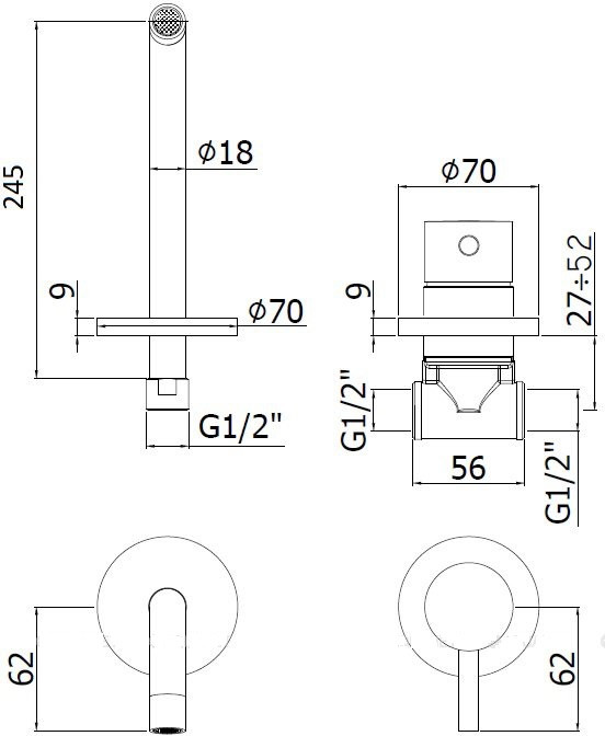 Смеситель для раковины Paffoni Light LIG007BO70 (с внутренней частью)