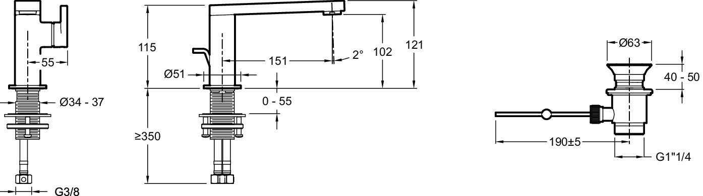 Cмеситель для умывальника Jacob Delafon COMPOSED E73167-CP, с донным клапаном, хром