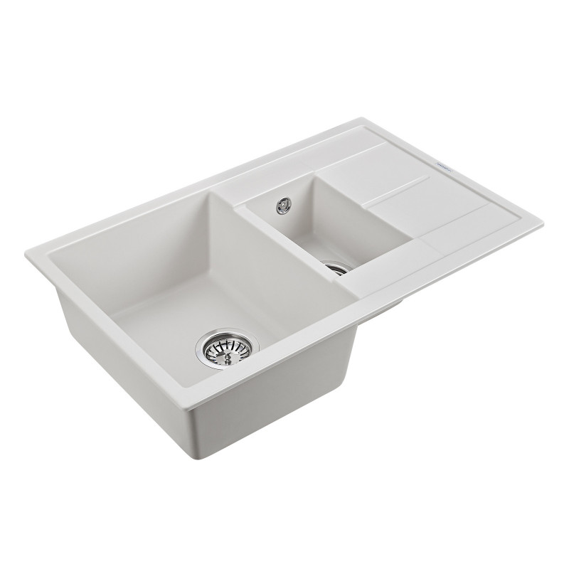 Мойка из кварца две чаши белая 77.5x49.5 см, Paulmark FESTE, PM237850-WH