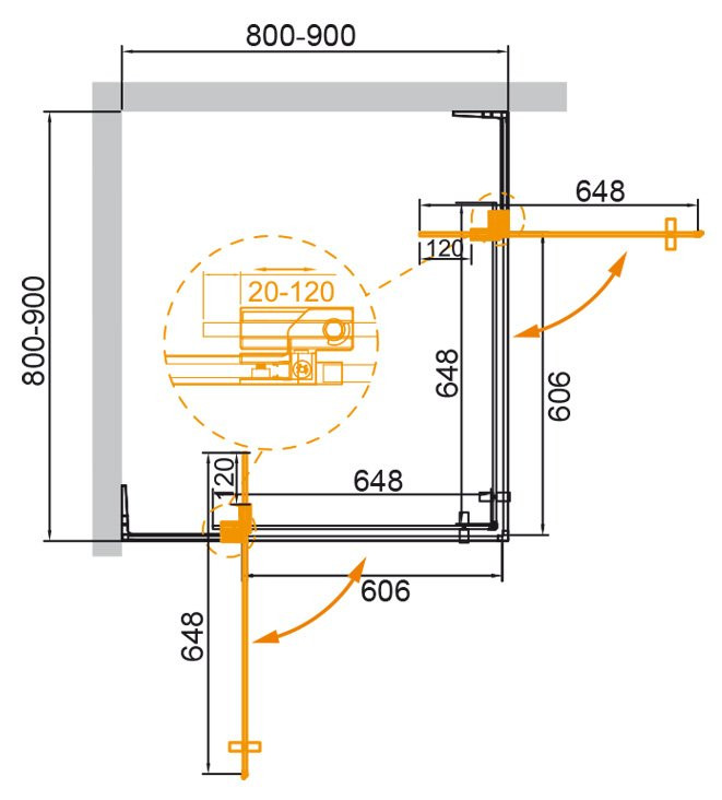 Душевой уголок 80/90х80/90x195см, Cezares, SLIDER-A-2-80/90-C-Cr