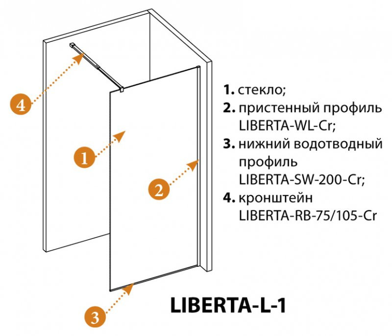 Душевая перегородка стекло графит 110х195 мм, Cezares, LIBERTA-L-1-110-GR-NERO