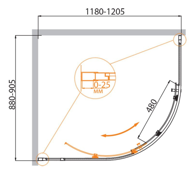 Душевой уголок 120x90x195 см, Cezares, MOLVENO-RH-1-120/90-C-Cr-IV