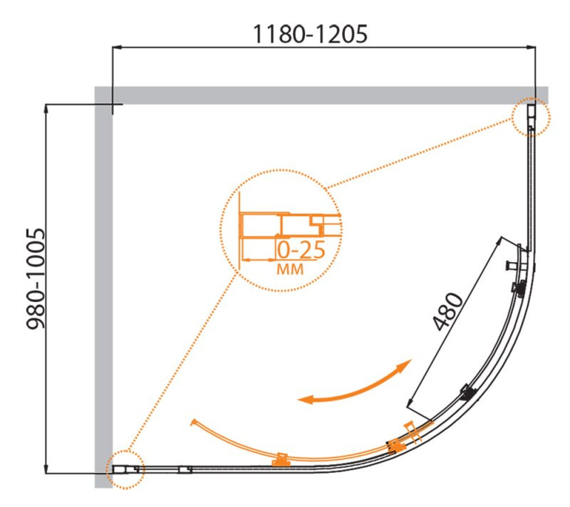 Душевой уголок 120x100x195 см, Cezares, MOLVENO-RH-1-120/100-C-Cr-IV