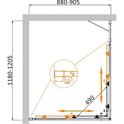Душевой уголок матовое стекло 120x90x195 см, Cezares, MOLVENO-AH-21-90+30-P-Cr