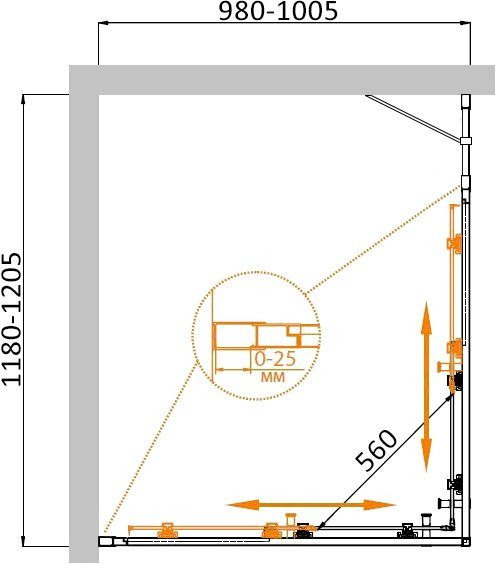 Душевой уголок матовое стекло 120x100x195 см, Cezares, MOLVENO-AH-21-100+20-P-Cr