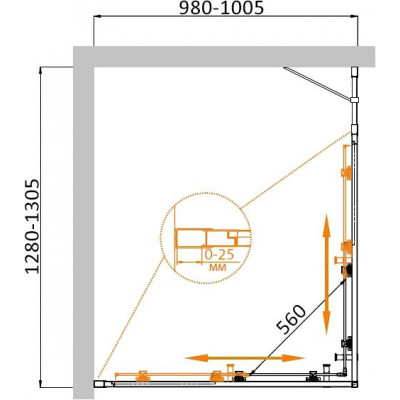 Душевой уголок 130x100x195 см, Cezares, MOLVENO-AH-21-100+30-C-Cr-IV