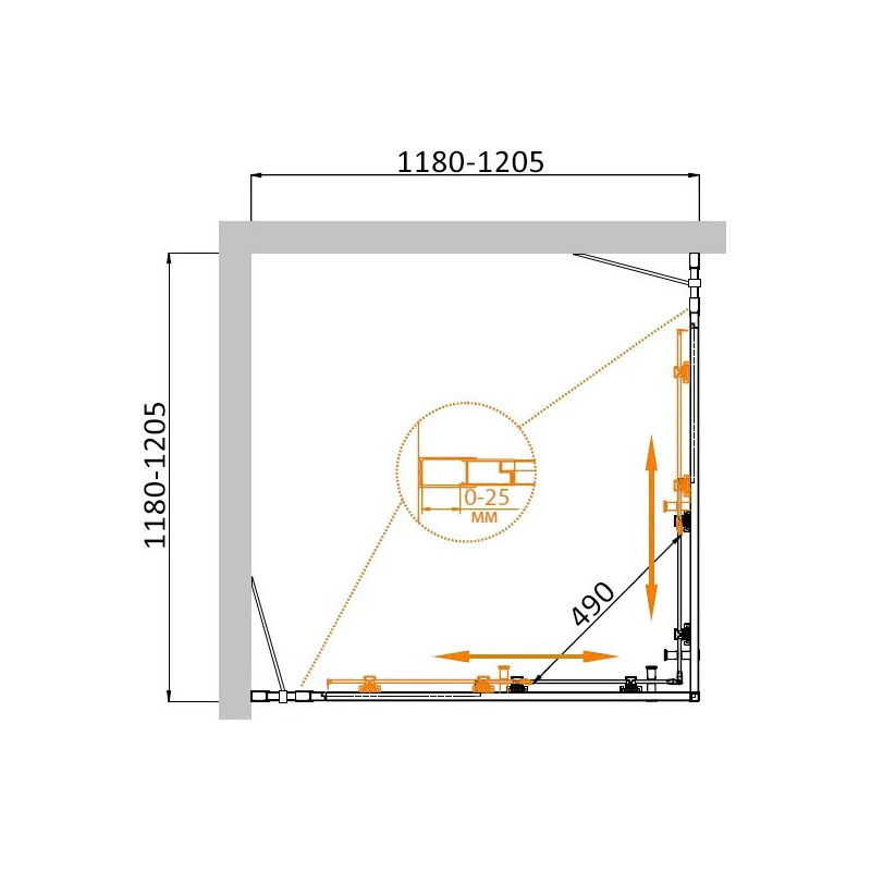 Душевой уголок матовое стекло 120x120x195 см, Cezares, MOLVENO-A-22-90+30-P-Cr
