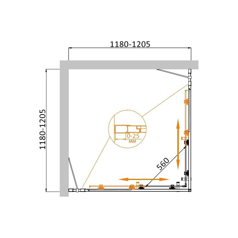 Душевой уголок 120x120x195 см, Cezares, MOLVENO-A-22-100+20-C-Cr-IV