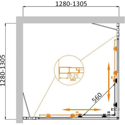 Душевой уголок 130x130x195 см, Cezares, MOLVENO-A-22-100+30-C-Cr-IV
