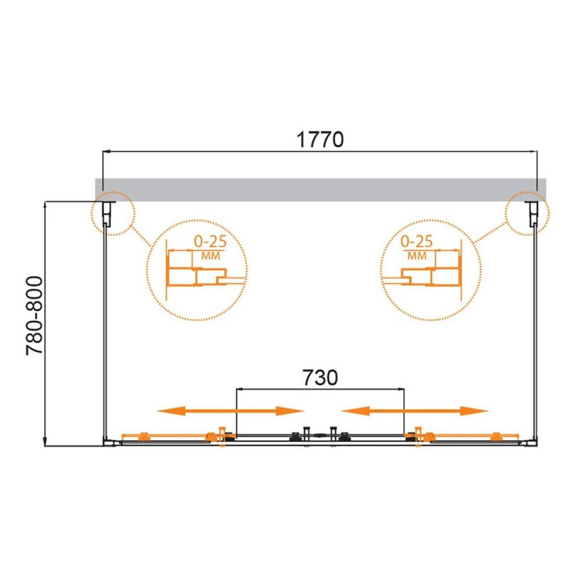 Душевой уголок матовое стекло 180x80x195 см, Cezares, MOLVENO-AH-22-180/80-P-Cr