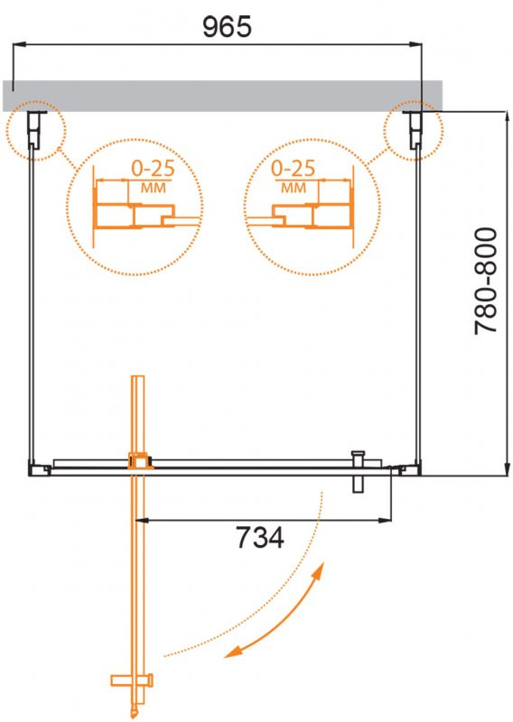 Душевой уголок 100x80x195см Cezares MOLVENO-BA2-100/80-C-Cr-IV