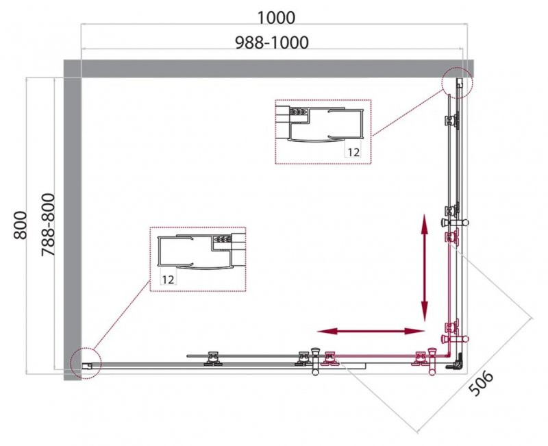 Душевой уголок 100х80х195см Belbagno UNO-195-AH-2-100/80-C-Cr