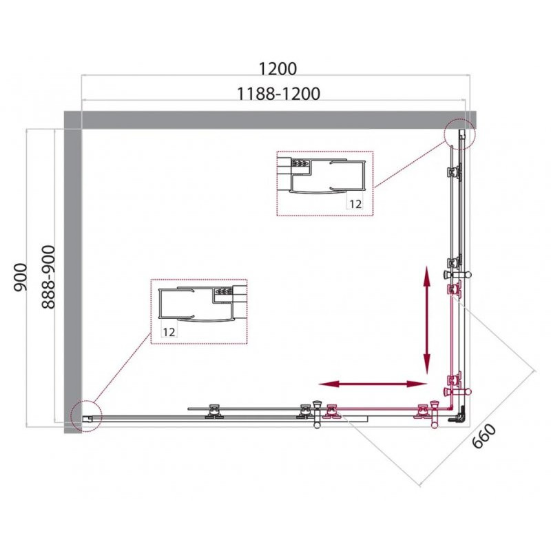 Душевой уголок 120х90х195см Belbagno UNO-195-AH-2-120/90-C-Cr