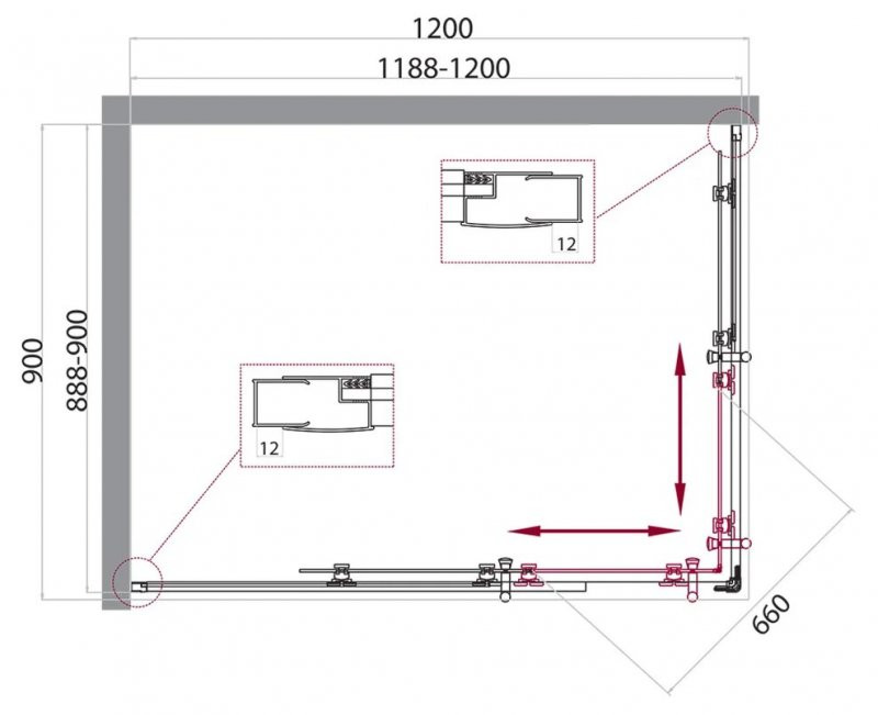 Душевой уголок 120х90х195см Belbagno UNO-195-AH-2-120/90-C-Cr