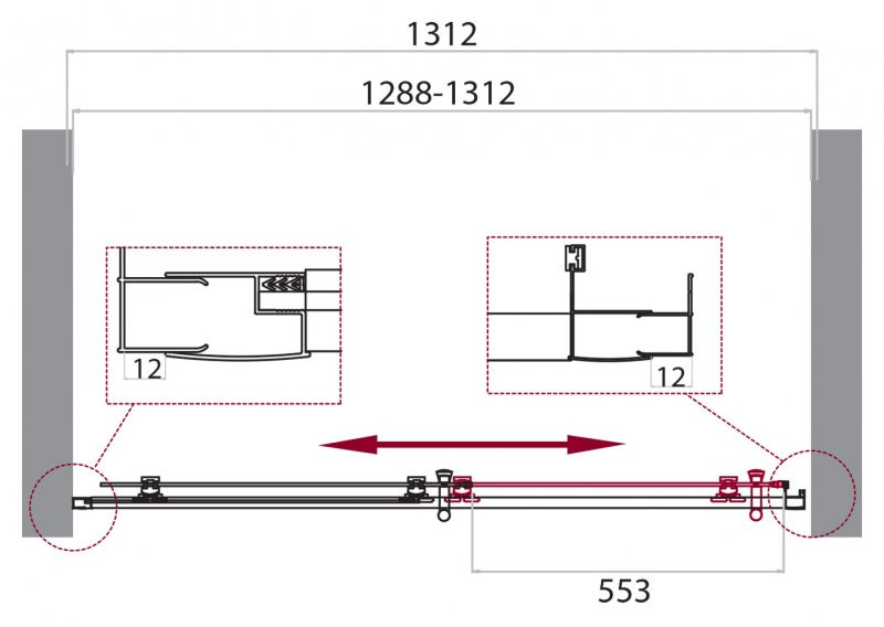 Душевая дверь 130х195см Belbagno UNO-195-BF-1-130-C-Cr