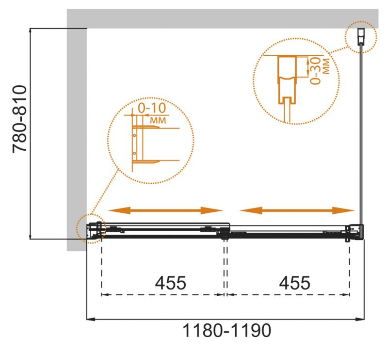 Душевой уголок 120x80х190см Cezares TANDEM-SOFT-AH-2-120/80-C-Cr-IV