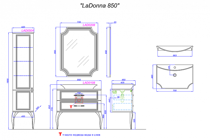 Зеркало 72см Черное Aqwella 5 Stars LaDonna