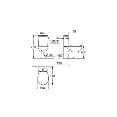 Унитаз-компакт GROHE Bau Ceramic с бачком и сиденьем, альпин-белый, горизонтальный выпуск, 39496000