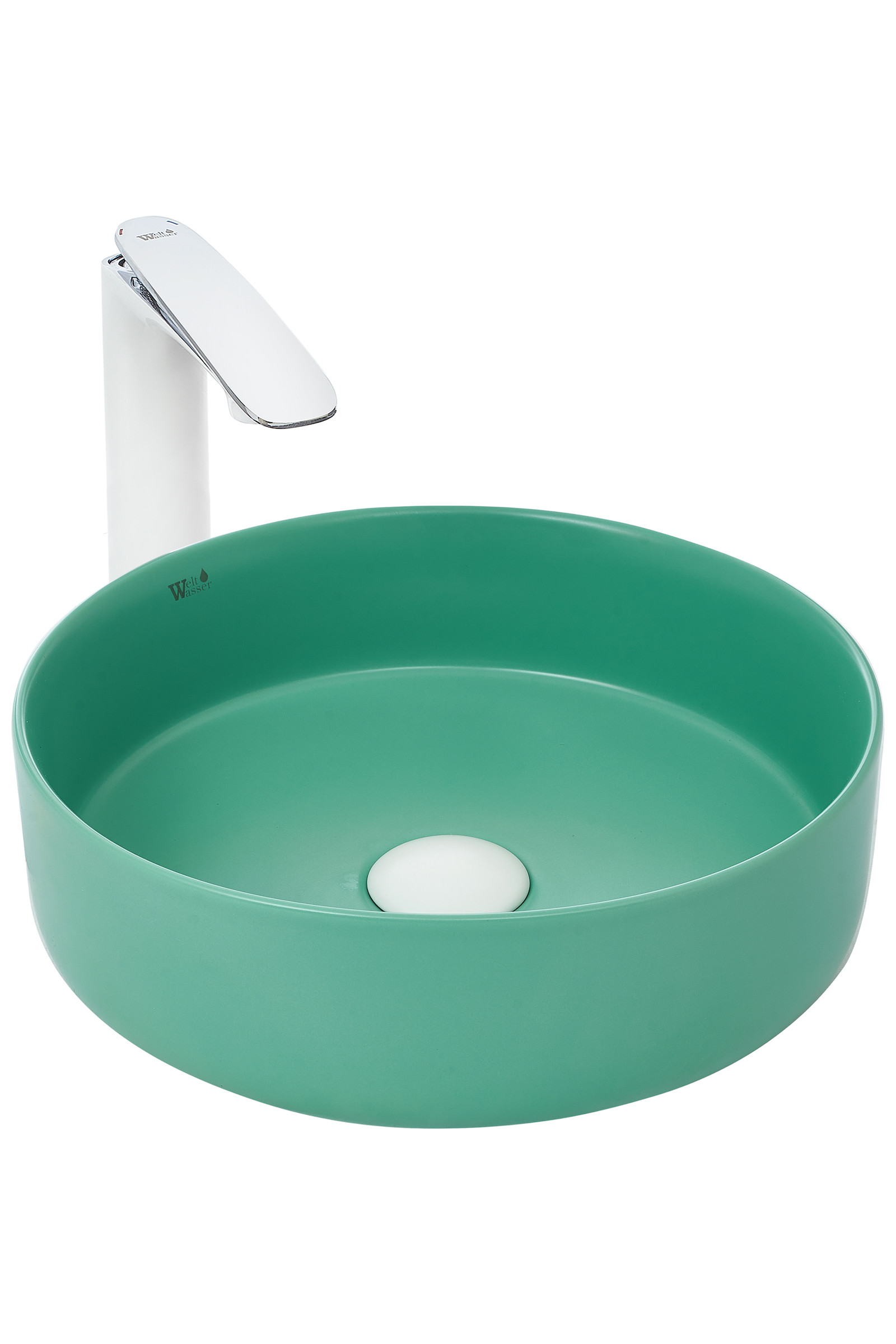 Накладная раковина матовая бирюзовая 35,5х35,5х12см Welt Wasser WW SK ELBACH 3134 MGG