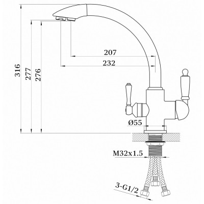 Смеситель для кухни чёрный Ganzer Rein GZ 16031C