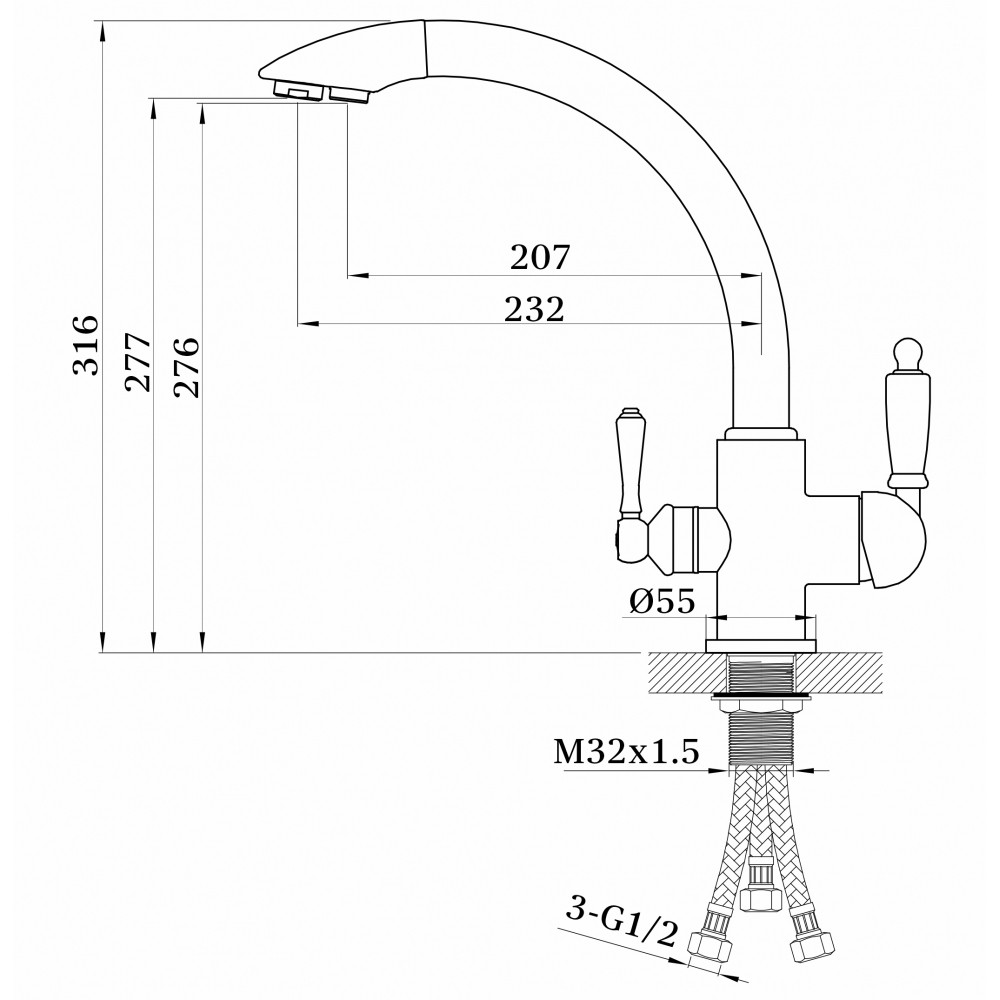 Смеситель для кухни чёрный Ganzer Rein GZ 16031C