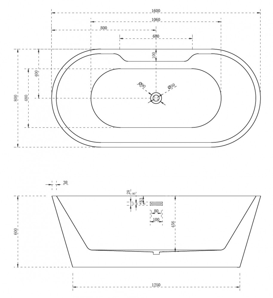 Акриловая отдельностоящая ванна ABBER AB9299-1.6